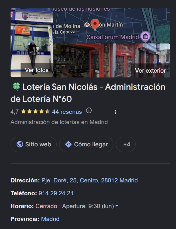 Ejemplo de una ficha de Google Business en móvil